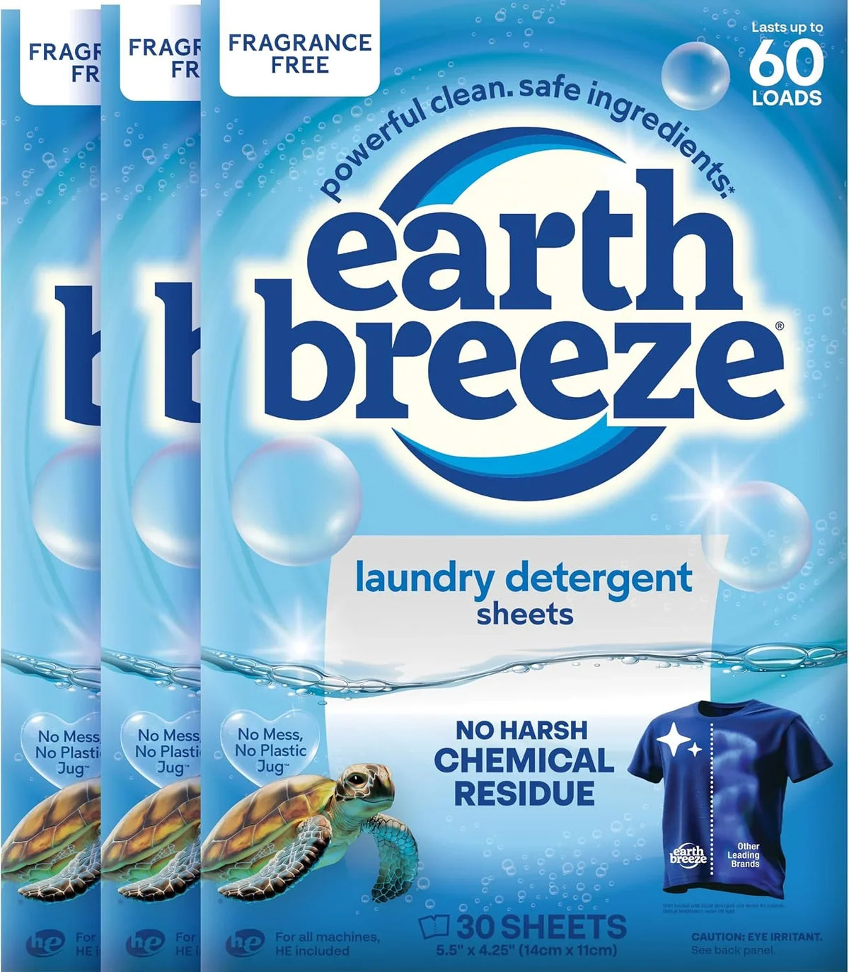 Earth Breeze Laundry Detergent Sheets Calming Lavender 60 Loads (Fragrance Free)